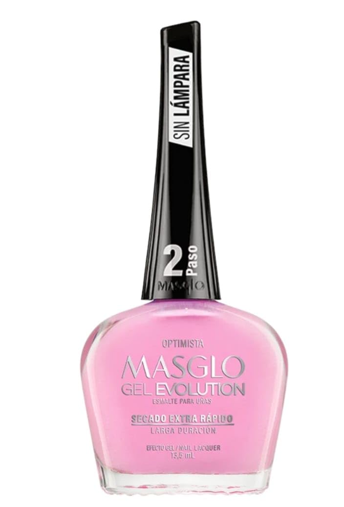 MASGLO GEL EVOLUTION Nail Polish Gel Effect, No UV/Led Lamp, Duration Up to 12 days, 3 PCs Base, Esmalte Optimista, Brillo - Efecto Gel sin necesidad de UV/Led, hasta 12 días de duración 0,5 Fl. Oz.