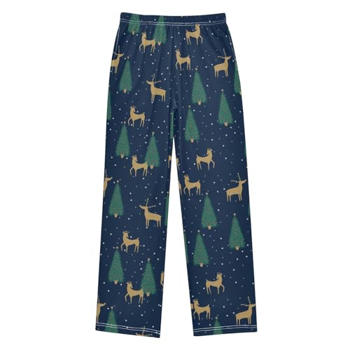 Golden Reindeer Xmas Tree Boys Long Pants Soft Trousers Elastic Waist Kids Lounge Bottoms with Pockets S-XL