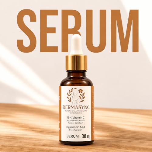 Image of DERMASYNC 15% Vitamin C Face Serum with Hyaluronic Acid - Brightening, Hydrating & Anti-Aging Serum for Glowing Skin, Glow Boosting, Anti-Aging, Dark Spot Corrector for Radiant Skin (30ml)