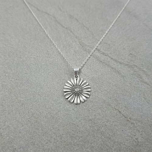 Pendentif marguerite argent sterling 17mm massif rétro collier fleur de soleil