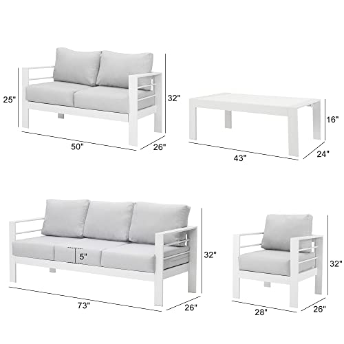 Wisteria Lane Aluminum Outdoor Patio Furniture Set, Modern Patio Conversation Sets, Outdoor Sectional Metal Sofa With 5 Inch Cushion And Coffee Table For Balcony, Garden, Light Grey #TOP5