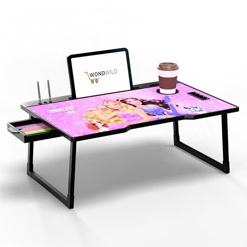 Image of WONDWILD Smart Multipurpose Foldable Laptop Table with Cup Holder, Study Table, Bed Table, Breakfast Table, Foldable and Portable /Ergonomic & Rounded Edges /Non-Slip Legs (ABS BB)
