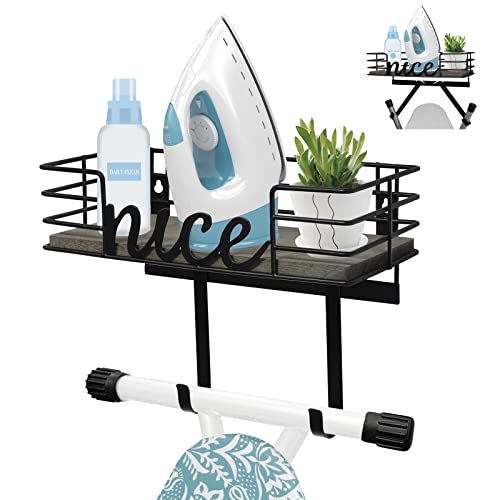 Ironing Board Hanger Wall Mount, Iron And Ironing Board Holder With Large Wooden Base And Detachable 2 Hooks, Laundry Room Iron Board Hanger Organization #TOP21