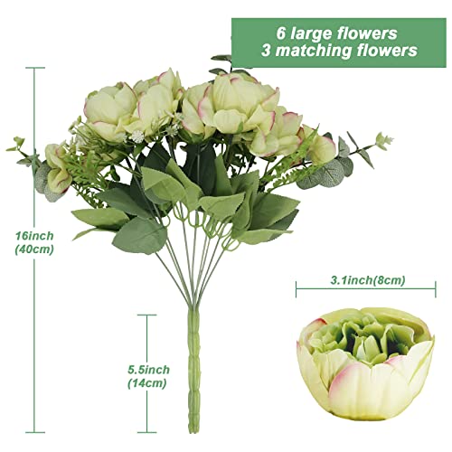 Yibukiy 2 Bunches Artificial Peony Flowers, Fake Flowers 18 Heads Silk Peonies Bouquet, Faux Flower Arrangements For Diy Wedding Bridal Home Kitchen Party Decoration Table Centerpieces Decor (Green) #TOP1