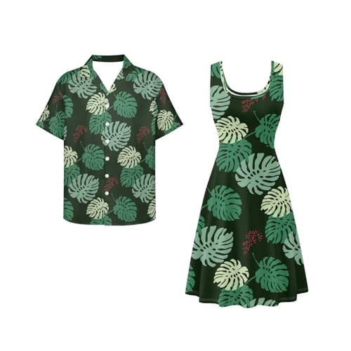 Image of Dreaweet Summer Dresses for Women A-Line Sleeveless Flowy Sun Dresses,Men's Casual Button-Down Shirts,Couple Matching Outfits
