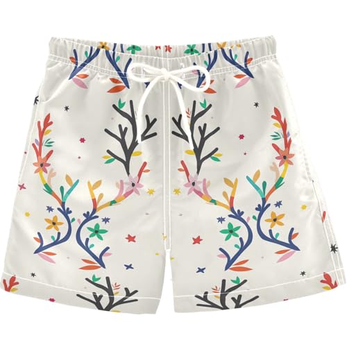 visesunny Summer Boy's Beach Shorts Vector Antler Flower Quick Dry Swim Trunks Baby Boy Bathing Suit with Pockets 4T