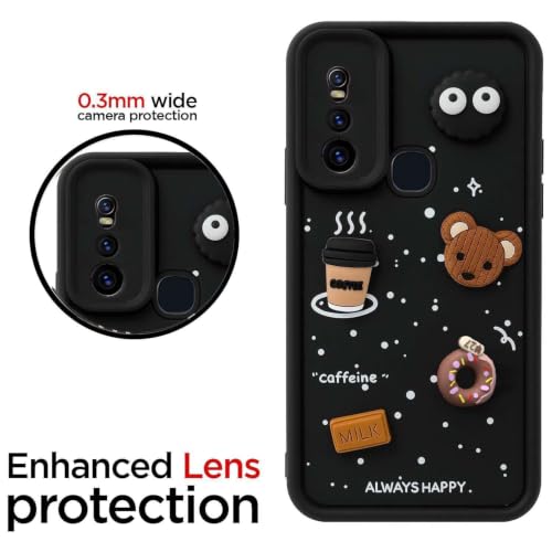 Image of Bintage Cute Fun Taddy Cartoon 3D Ball Bear Milk Donut Coffee Cup Silicon Case Full Body & Camera Protection Back Cover Compatible for Vivo V15 - Black