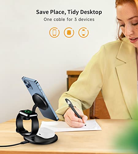 3 In 1 Wireless Charging Station For Apple Device, Standard 15W Fast Wireless Mag-Safe Charger Stand With Qc3.0 Adapter For Iphone 14 13 12 Pro Max/Plus/Pro/Mini,Iwatch Ultra/8/7/Se/6/5/4/3/2, Airpods #TOP3