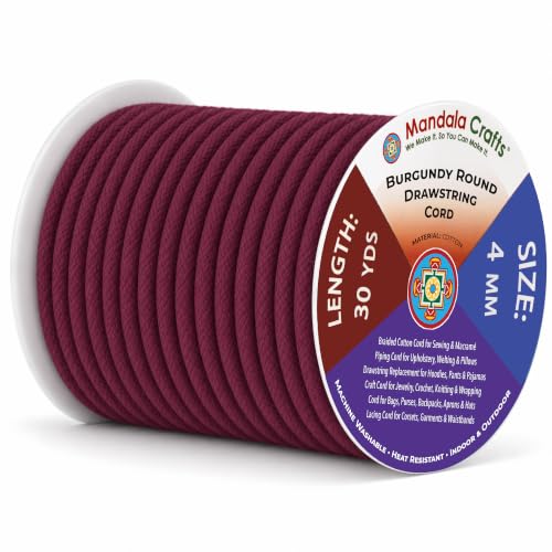 Mandala Crafts 4mm Burgundy Replacement Drawstring Cords Macrame Rope