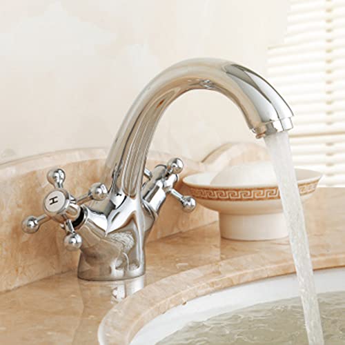 Robinet de lavabo en laiton massif chromé avec double poignée vintage