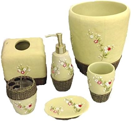 Rachel Cream & Red Floral Ceramic Bathroom Accessory 6-Piece Bath Set Flower