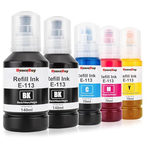 HenceBuy 113 atramentów kompatybilny z Epson 113 wkłady atramentowe butelki wielopak do ET-5150 ET-5800 ET-5850 ET-5880 ET-5160 ET-5170 ET-5100 ET-16150 ET-16600 ET-16650 ET-16650 ET-16650 150000 (5