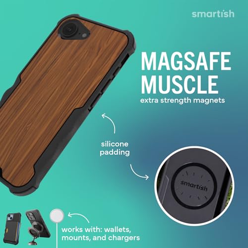Image of Smartish iPhone 17e /16e MagSafe Case - Gripzilla Protective Magnetic Case for Men [Rugged + Tough] Military Grade Heavy Duty Grip Armor - Drop Tested for iPhone 17e /16e - Walnut Woods