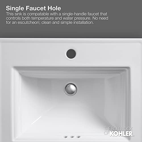 Kohler 2714-1-0 Bryant Round Self-Rimming Bathroom Sink With Single-Hole Faucet Drilling, 18-7/8" W X 18-7/8" L, White #TOP3