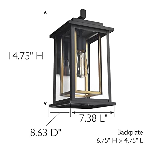 Image of Design House Hayward 1-Light Indoor /Outdoor Wall Light with Clear Glass, Dimmable, Black and Gold Finish - Design House, 588707-BGD