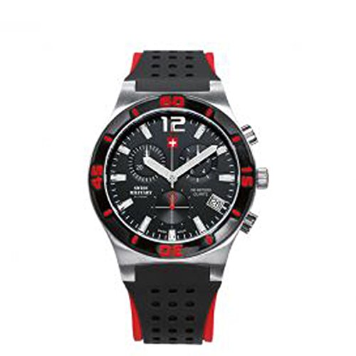 Montre Swiss Military sport chrono noir et rouge pour homme actif 4,4 cm