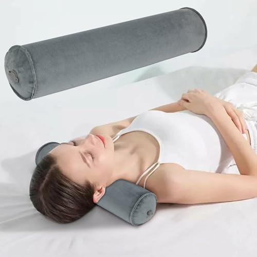 EULANT Hinchable Almohada Cervical de Viaje 10x48cm, Suave y Acogedora Almohada Cervical de Terciopelo para Camping, Rollo de Rodilla, Rollo de Cojinete para Viajes, Compacto y Ligero