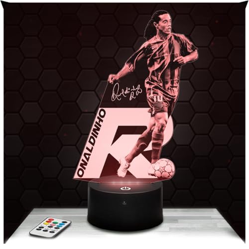 Lampephoto.fr - Ronaldinho 3D Lampe, Touch Nachtlicht, Fu&szlig;ball Dekoration Fu&szlig;ballspieler, Geschenkidee pour sportliche M&auml;nner, Originelles Weihnachts Geschenk, 3D Led Illusion
