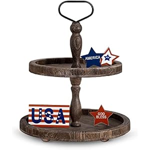 Mustry Rustic Wooden 2 Tiered Tray, Round Farmhouse Kitchen Table Decor Serving Tier Tray, Food Fruits Cupcake Display Coffee Bar Home Party Seasonal Decorations (Brown) Brown,coffee