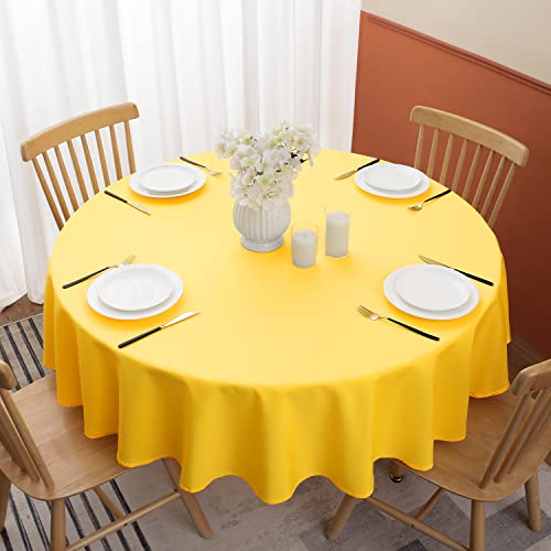 Softalker Round Tablecloth, Waterproof & Stain Resistant Table Cloth Wrinkle Free 210GSM Fabric Washable Polyester Table Cover for Spring/Party/Outdoor - 48 inch,Yellow by Softalker - Image 2