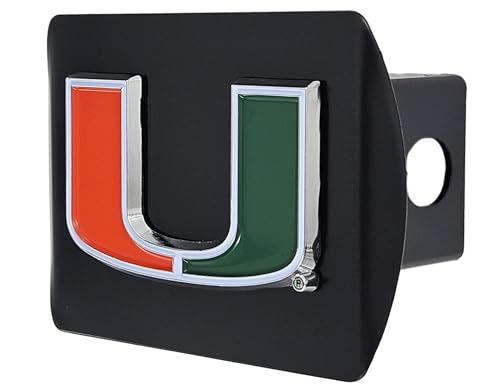 University of Miami NCAA Black Metal Hitch Cover by FANMATS - Unique 3D Color Team Logo Molded Design – Easy Installation on Truck, SUV, Car, ATV -Ideal Hurricanes Gift for Student/Alumni/Fan