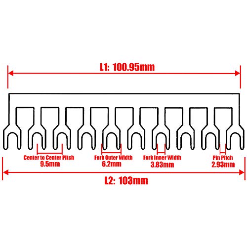 Xiaoyztan 10 Pcs 12-Position Fork Type Terminal Jumper Block Wire Connector Barrier Strip 400V 12A (Black & Red) - Thumbnail 4