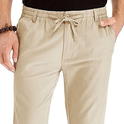 Men's Soft Summer Beach Linen Pants Yoga Comfort Lounge Trousers Lightweight Casual Elastic Waist Slack2
