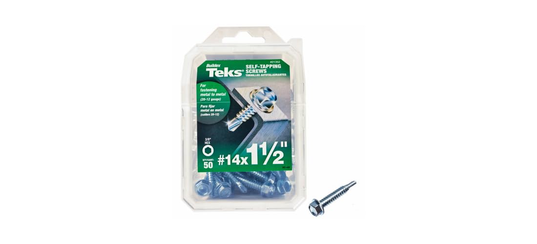 Teks 21352 Screw, 14 Thread, 1-1/2 in L, Coarse Thread, Hex Drive, Self-Drilling, Self-Tapping Point, Steel, Zinc - pack of 50