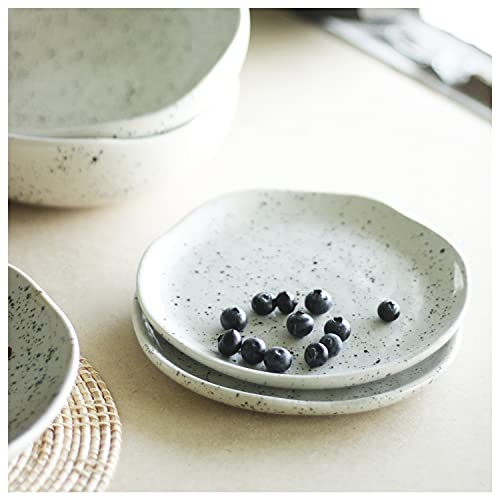 Roro 7 Inch Ceramic Stoneware Spotted Speckled Glossy White With Black Appetizer Dishes | Salad Plates, Set Of 2 #TOP3
