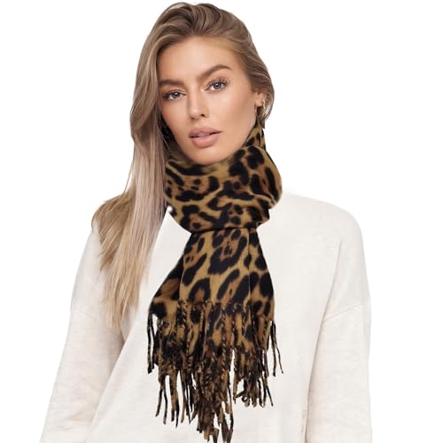 Glamexx24 Damen XXL Schal Kuscheliger warmer Leoparden Muster 3 farbiger Fransen Poncho Schal Oversized Deckenschal