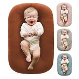 Vicorise Baby Lounger 0-24 Months 100% Cotton-Snuggle Cozy Me Lounger,Soft & Breathable Baby Lounger for Newborn Play Mat,Infant Babies Essentials Gifts,Coffee(Lounger Cover Included)