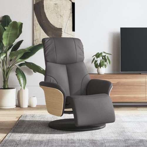 QJBSAVVA Relaxsessel Grau mit Liegefunktion und 360° Drehtechnik Bequemer Kunstleder Sessel für Wohnzimmer Schlafzimmer und Balkon