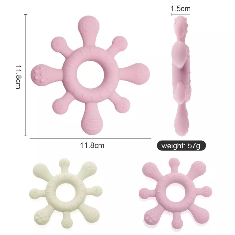Image of Mostara Star Shape Rudder Baby Teether Ring for 6+ Months. Non-Toxic BPA Free Food Grade Silicone, Baby Tested for Easy Grip and Soothing Teething Pain (Ivory)