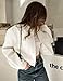 Megfie Womens Cropped Bomber Jacket Button Down Varsity Jackets Shackets with Pockets(0394-Beige-M)