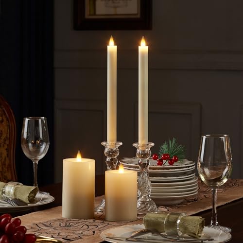 Image of Flameless Taper Candles Flickering with Remote and Timer, 3D Moving Flame Taper Candle Battery Operated to 400 Hours, 9 Inch Window Candles, (Ivory)