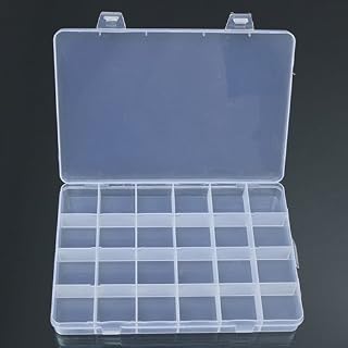 Transparent 24 Compartments Plastic Box Case Jewelry Bead Storage Container Craft Organizer with Divider and Compartments for Earring,Rings.Necklaces,Bracelet,Anklet 1…