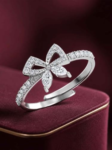 Image of Clara 925 Sterling Silver Minimal Adjustable Ring for Women Platinum Plated | Daily Wear | Gift for Women and Girls
