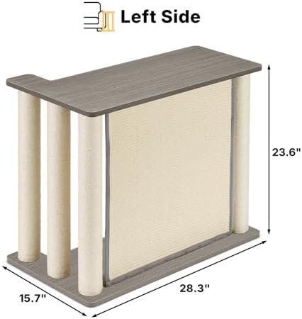 Veehoo Couch Corner Cat Scratch Protector, L Shaped Side Table Cat Scratcher with Cat Scratch Panel and Scratching Posts, Couch Furniture Protector from Cat Scratching, Grey, Left — view 6