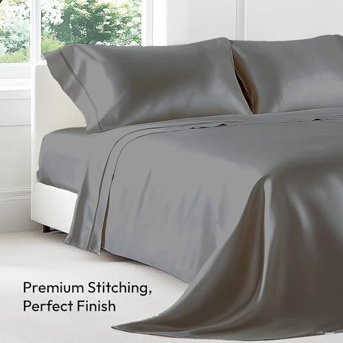 Image of LANE LINEN 100% Cotton Satin Fantasy Bedsheet King Size - Charcoal