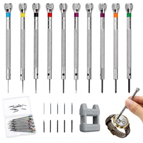21 Pièces Tournevis Horloger Mini – Kit Tournevis de Précision 0,6-2,0 mm avec Embouts, Démagnétiseur, Ouvre Boîtier pour Montres, Lunettes, Ordinateurs, Téléphones, Bijoux