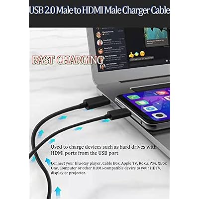 USB to HDMI Cord Cable, fenoero Converter Adapter USB 2.0 Male to HDMI Male Charger Cable Adapter, 1M / 3.3FT