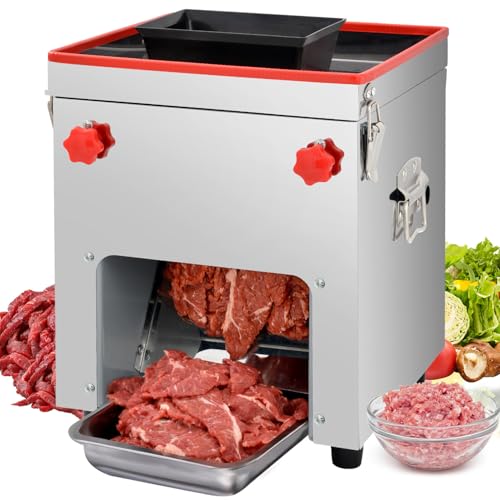 OKF Meat Cutter Machine, 850W Commercial Meat Slicer, 330LB/H Stainless Steel Jerky Slicer, Electric Meat Slicer for Boneless Pork Chicken Fish, Meat Cutter with Detachable Blade (Meat thickness: 5mm)