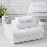 Welhome James 100% Cotton 6 Piece Towel Set | White | Stripe Textured | Supersoft & Durable | Highly...