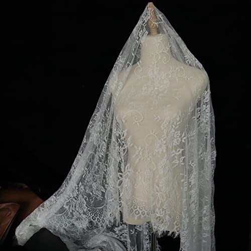 SEWDIYTR White Lace Fabric Chantilly Lace Graceful Franch Eyelet Bridal