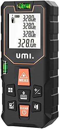 Amazon Brand - Umi Laser Measure, 100M/328Ft Laser Tape Measure, Portable IP54 Laser Measure Device with 2 Bubble Levels, ±2mm Accuracy,Large Backlit LCD Screen, Mute Button