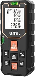 Amazon Brand - Umi Laser Measure, 100M/328Ft Laser Tape Measure, Portable IP54 Laser Measure Device with 2 Bubble Levels, ±2mm Accuracy,Large Backlit LCD Screen, Mute Button