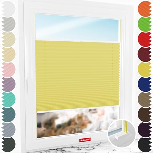 Schuette® Plissee mit Bohren zum Anschrauben ● Thermo Kollektion: Sunflower (Gelb) ● 105x80cm (Breite x Höhe) ● Suprafix Faltrollo Befestigung ● Bequeme Rollo Montage inkl. Video