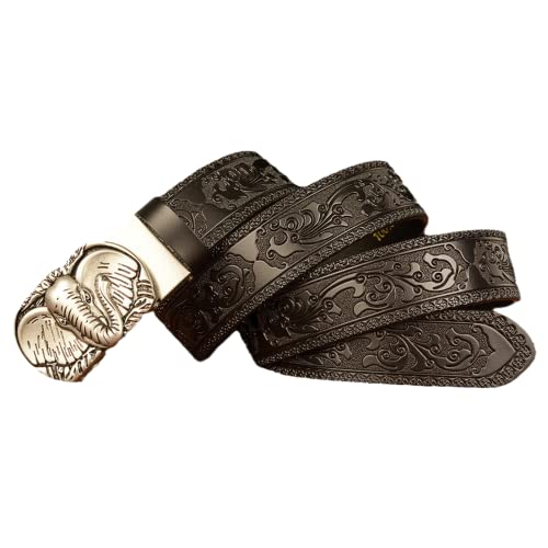 Ratchet Embossed Western Belt - King Of Animals Buckle & Floral Engraved Waist Strap For Jeans2