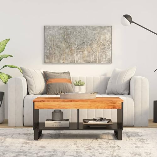 Iiaky Mesa de Centro de Madera Maciza de Acacia 90x50x40 cm Mesa Auxiliar Salon Mesa de Centro Salon Mesa de Salon Coffee Table mesita Auxiliar