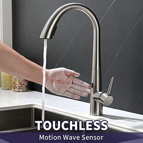 Touchless Kitchen Faucet,Oinsky Smart Kitchen Faucet With Pull Down Sprayer,Motion Sensor Kitchen Sink Faucet With Single-Handle,Touch Kitchen Faucet,Brushed Stainless #TOP2